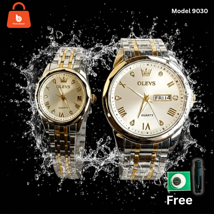 প্রিমিয়াম OLEVS কাপল ওয়াচ—Water Resistant.